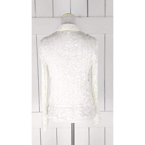 Cold Water Creek sheer ivory floral ruffle button down long sleeve blouse PS - Picture 4 of 5